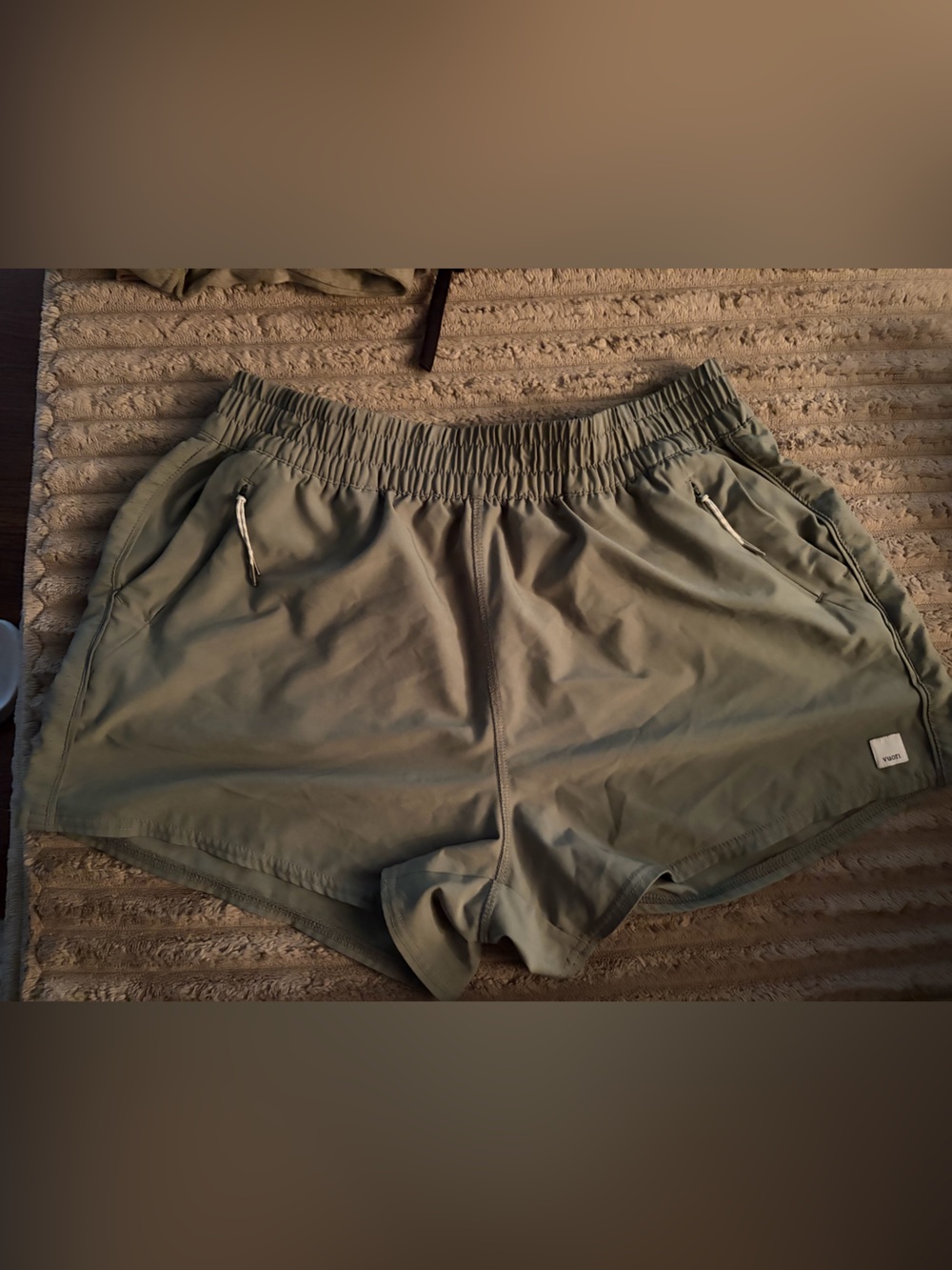 Vuori Olive Green Athletic Shorts with Elastic Waist
